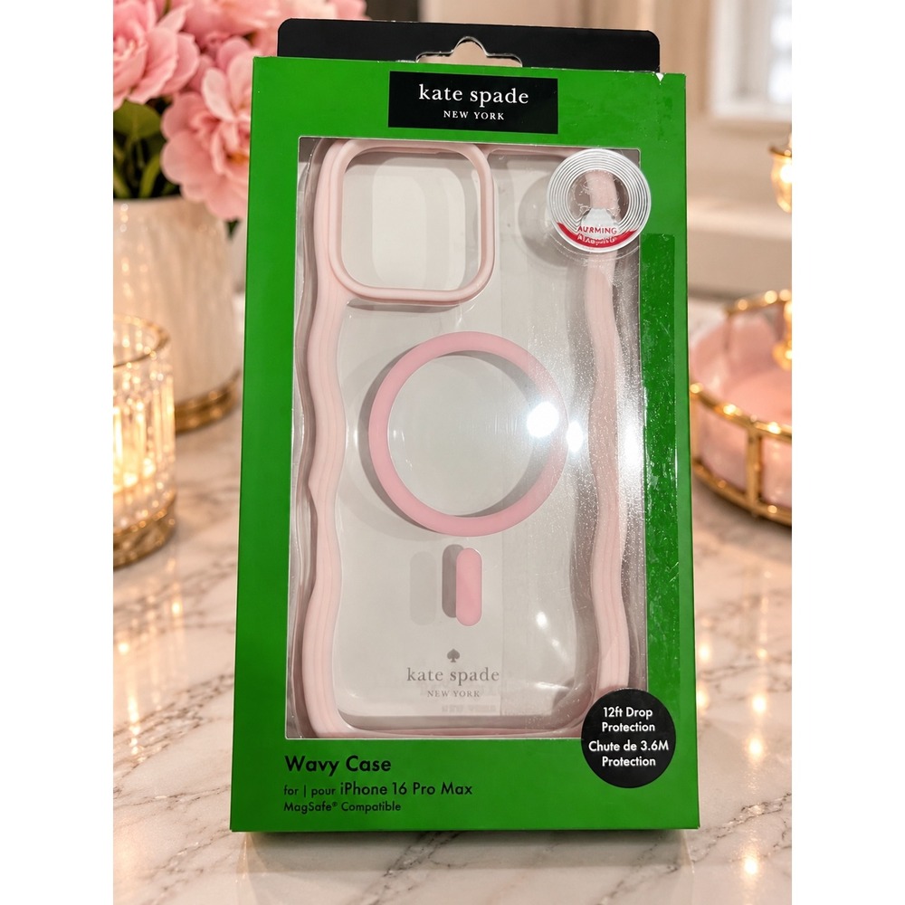 Kate Spade iPhone 16 Pro Max Wavy Case MagSafe Pink Clear 12ft Drop Protection